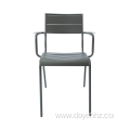 Outdoor Metal Slat Armchair with Armrest Board